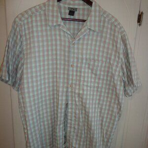 REI Men's Button Down Plaid Shirt L Short Sleeves Pocket Aqua Marine Multi